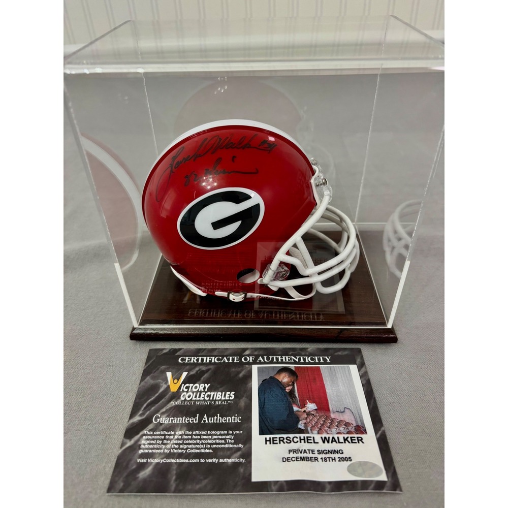Herschel Walker Signed Georgia Bulldogs Riddell Mini Helmet COA Victory Display